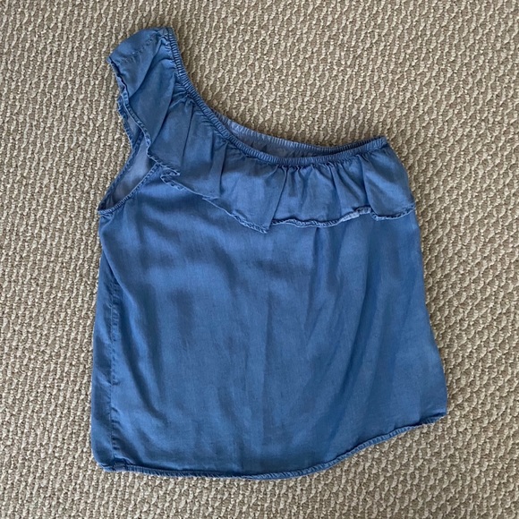 OLD NAVY Chambray One Shoulder Flutter Top - Picture 2 of 5